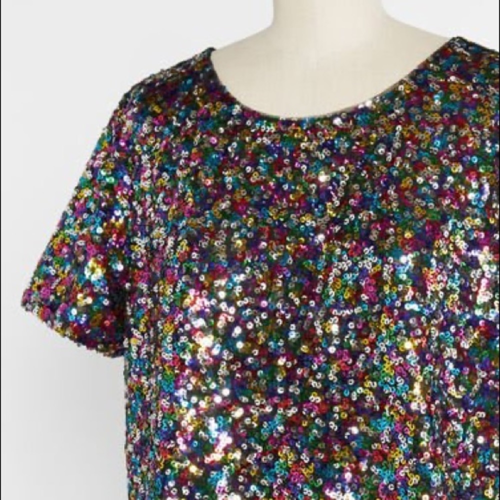 ModCloth It's Raining Rainbow Sequins Top - Picture 2 of 6